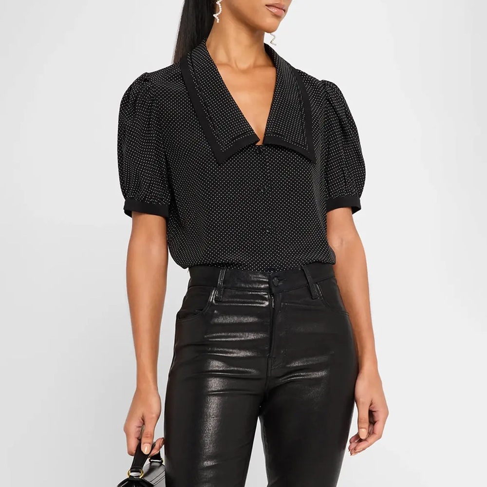 FRAME Black Silk Polka Dot Sailor Blouse